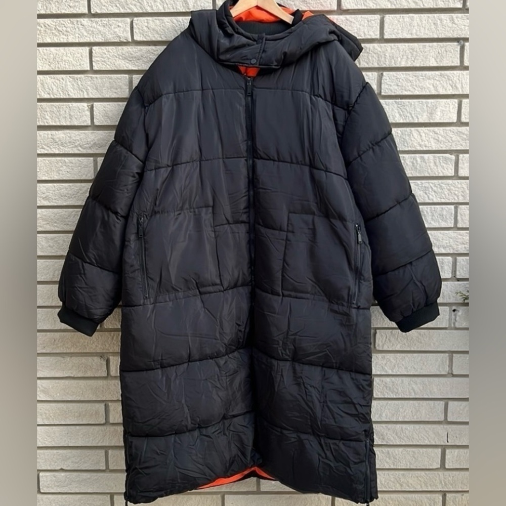 Plus Black Maxi Contrast Hooded Puffer Jacket 5XL